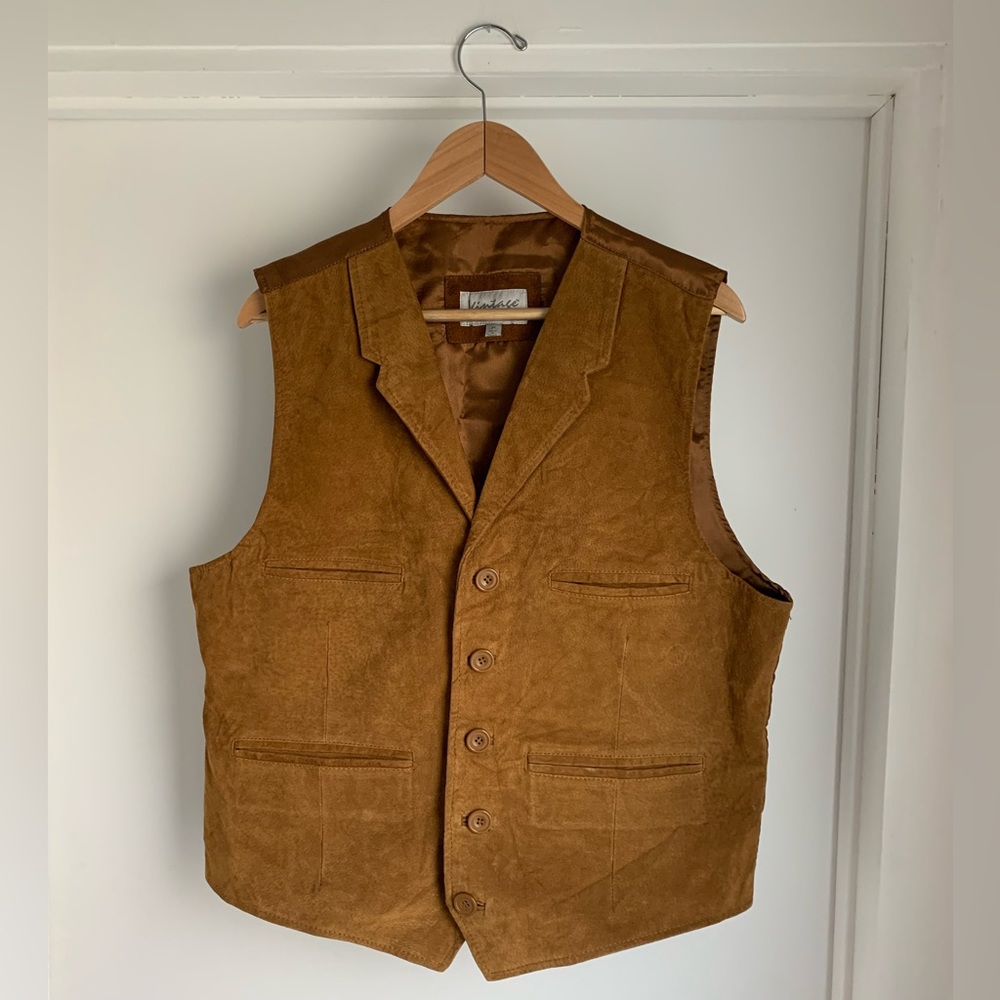 Vintage Leather Western Dress Vest with Silk Backing Mens M